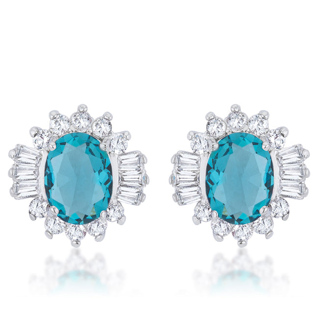 Precious Stars Silvertone Aqua Blue Cubic Zirconia Fancy Stud Earrings
