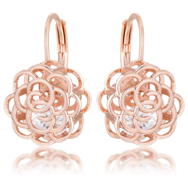 Rose Goldtone Cubic Zirconia 3D Rose-Shape Drop Earrings