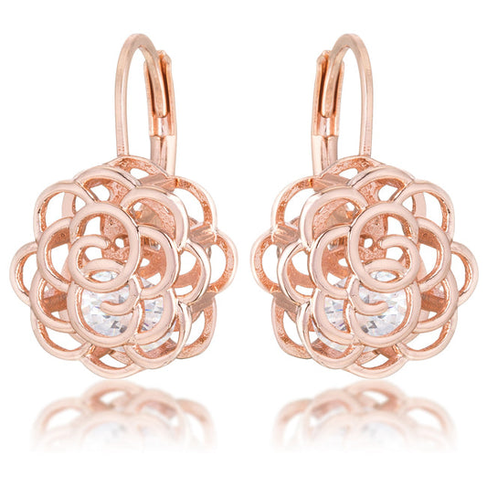 Rose Goldtone Cubic Zirconia 3D Rose-Shape Drop Earrings