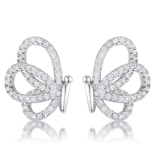 Silvertone Cubic Zirconia Butterfly Stud Earrings