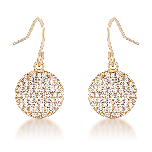 Goldtone Cubic Zirconia Round Disc Dangling Hook Earrings