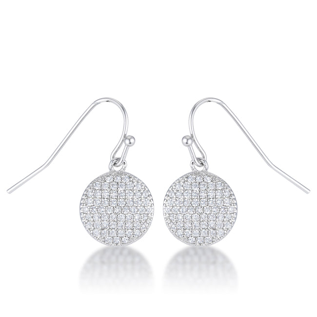 Precious Stars Silvertone Cubic Zirconia Round Disc Dangling Hook Earrings