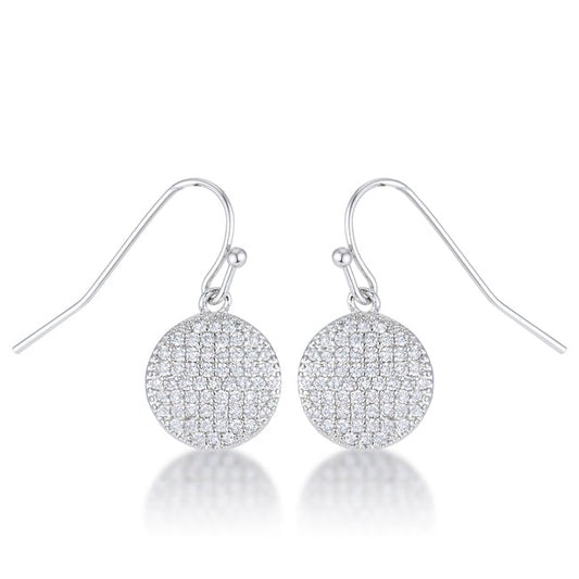 Precious Stars Silvertone Cubic Zirconia Round Disc Dangling Hook Earrings