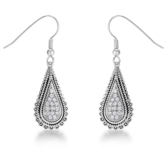 Silvertone Cubic Zirconia Teardrop Dangling Hook Earrings