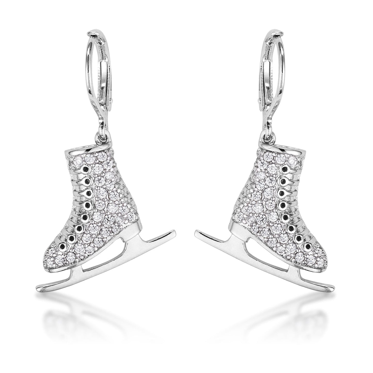 Silvertone Cubic Zirconia Ice Skate Dangling Earrings