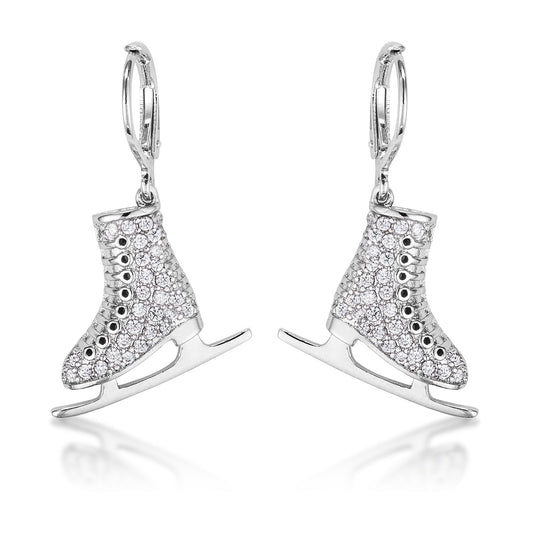 Silvertone Cubic Zirconia Ice Skate Dangling Earrings