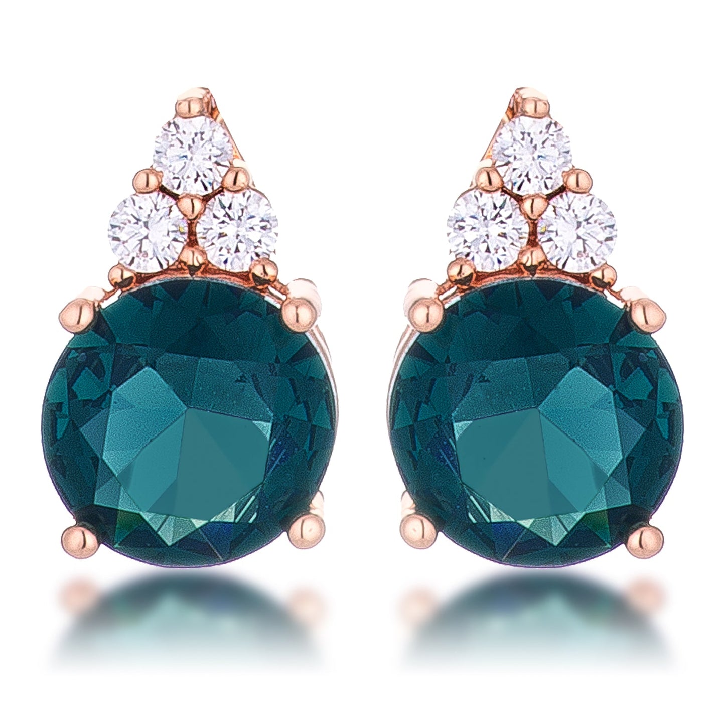 Rose Goldtone Blue-Green Cubic Zirconia Round Cluster Earrings