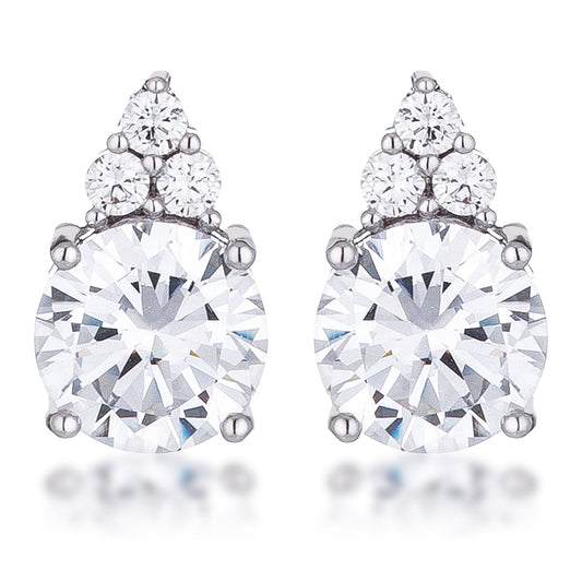 Silvertone Clear Cubic Zirconia Round Cluster Drop Earrings