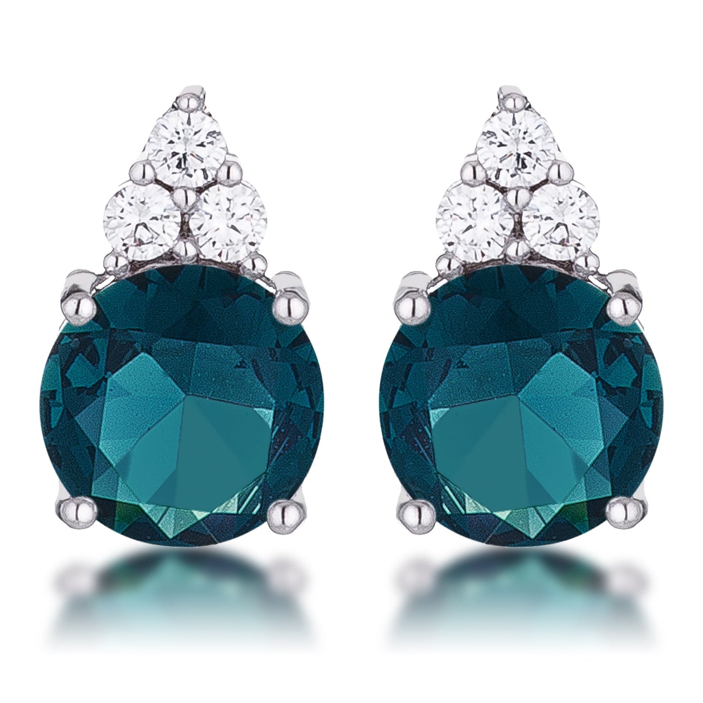 Silvertone Blue-Green Cubic Zirconia Round Cluster Drop Earrings