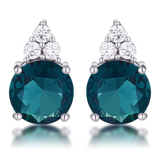 Silvertone Blue-Green Cubic Zirconia Round Cluster Drop Earrings
