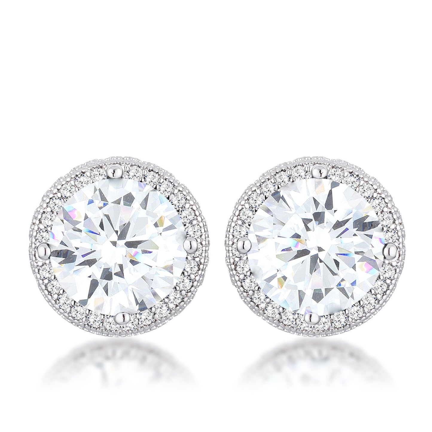 Silvertone Round Clear Cubic Zirconia Halo Earrings Studs