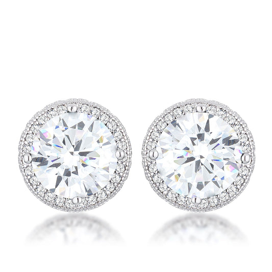 Silvertone Round Clear Cubic Zirconia Halo Earrings Studs