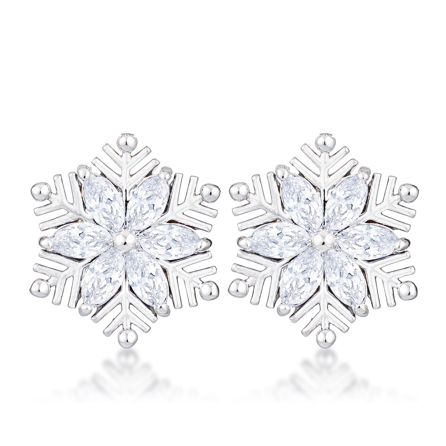 Precious Stars Silvertone Clear Cubic Zirconia Snowflake Earrings Studs