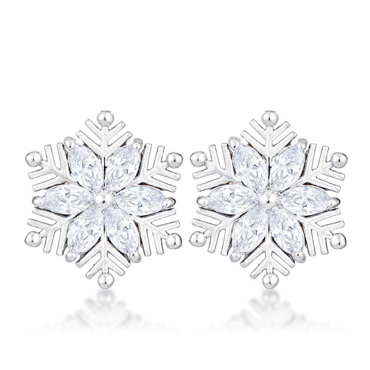 Precious Stars Silvertone Clear Cubic Zirconia Snowflake Earrings Studs