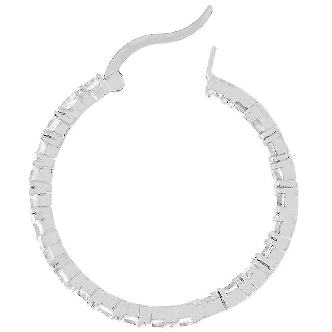 Silvertone 4 mm Round-Cut Cubic Zirconia Hoop Earrings