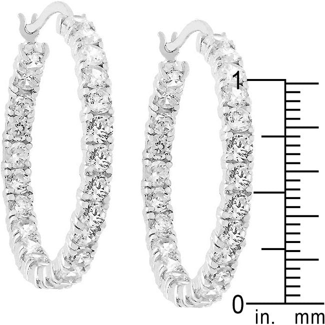 Silvertone 4 mm Round-Cut Cubic Zirconia Hoop Earrings