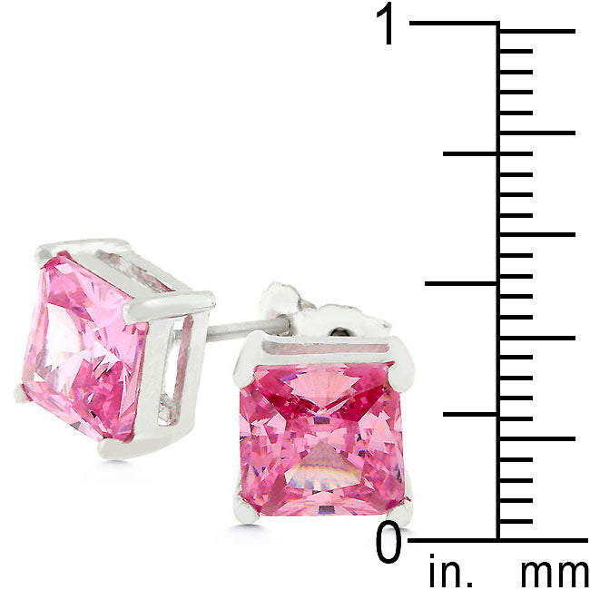 Sterling Silver 7 mm Princess-Cut Pink Cubic Zirconia Earrings