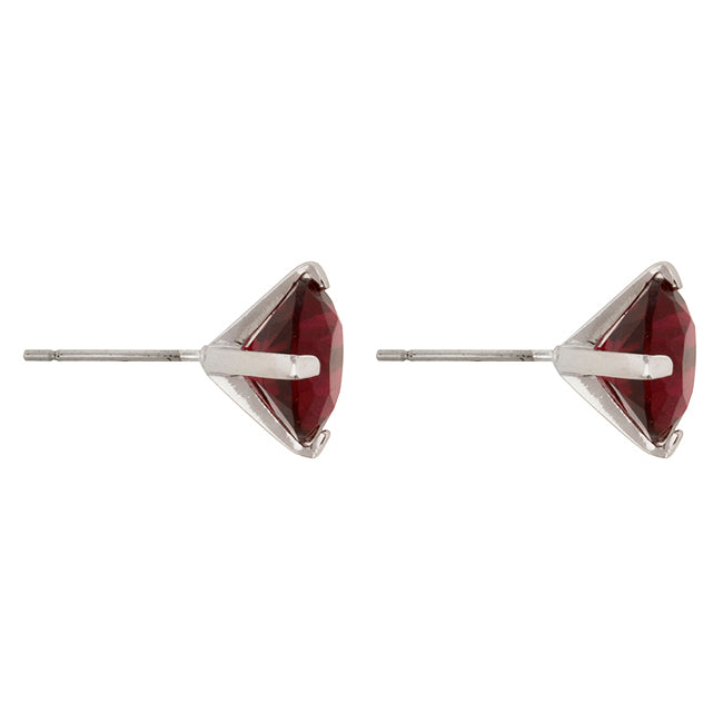 Silvertone 9.5 mm Red Round Cubic Zirconia Stud Earrings