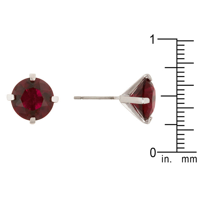 Silvertone 9.5 mm Red Round Cubic Zirconia Stud Earrings