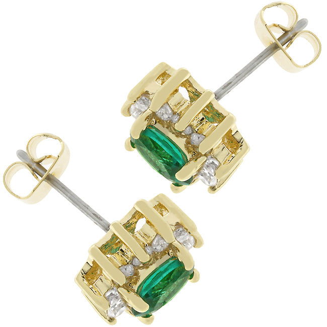 Goldtone Green and Clear Cubic Zirconia Royal Cluster Earrings