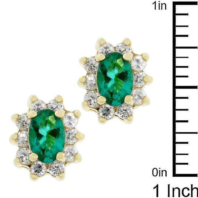Goldtone Green and Clear Cubic Zirconia Royal Cluster Earrings