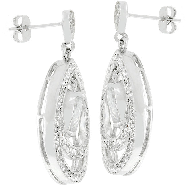 Silvertone Cubic Zirconia Concentric Teardrop Dangling Earrings
