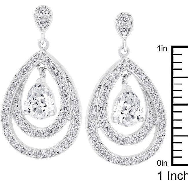 Silvertone Cubic Zirconia Concentric Teardrop Dangling Earrings