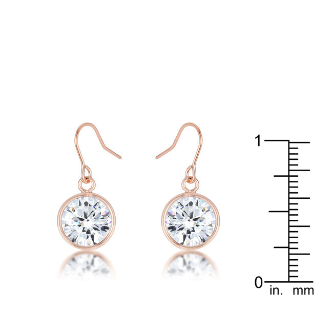 Rose Goldtone Bezel-Cut 9mm Round Cubic Zirconia Dangling Earrings