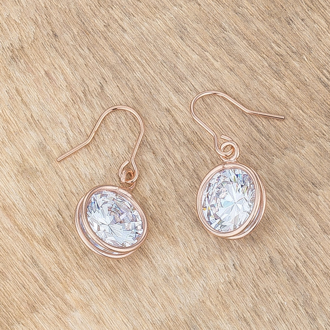 Rose Goldtone Bezel-Cut 9mm Round Cubic Zirconia Dangling Earrings