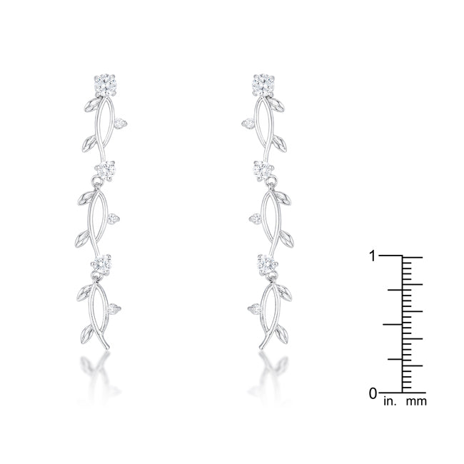 Silvertone Cubic Zirconia Dangling Vine Earrings