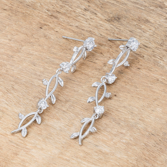 Silvertone Cubic Zirconia Dangling Vine Earrings