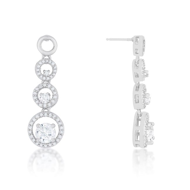 Silvertone Cubic Zirconia Graduating Round Halo Drop Earrings