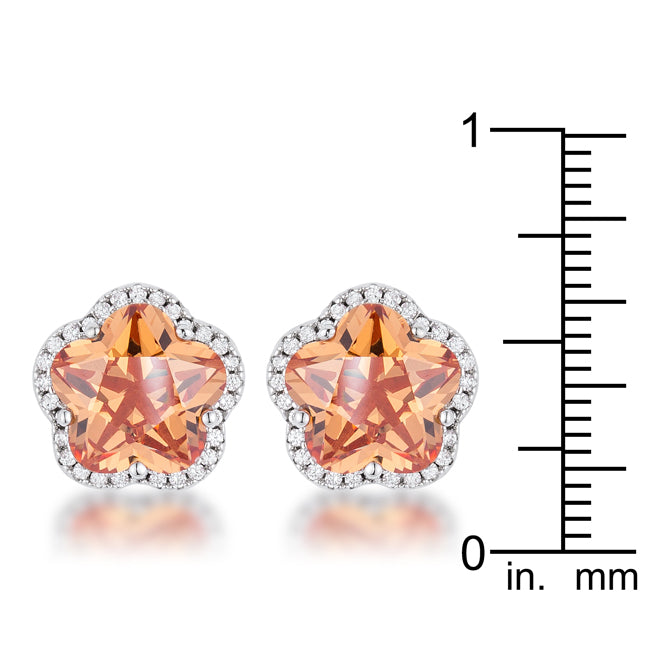 Silvertone Orange Cubic Zirconia Flower Stud Earrings