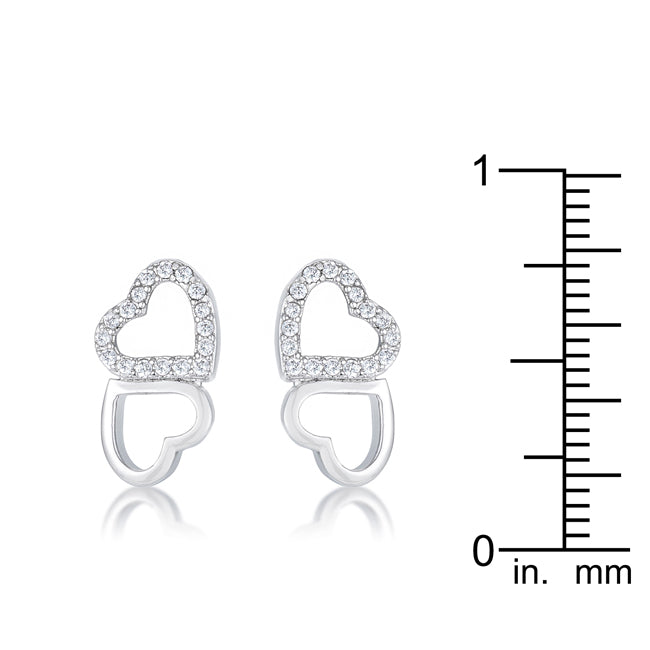 Silvertone Cubic Zirconia Double Heart Earrings Studs