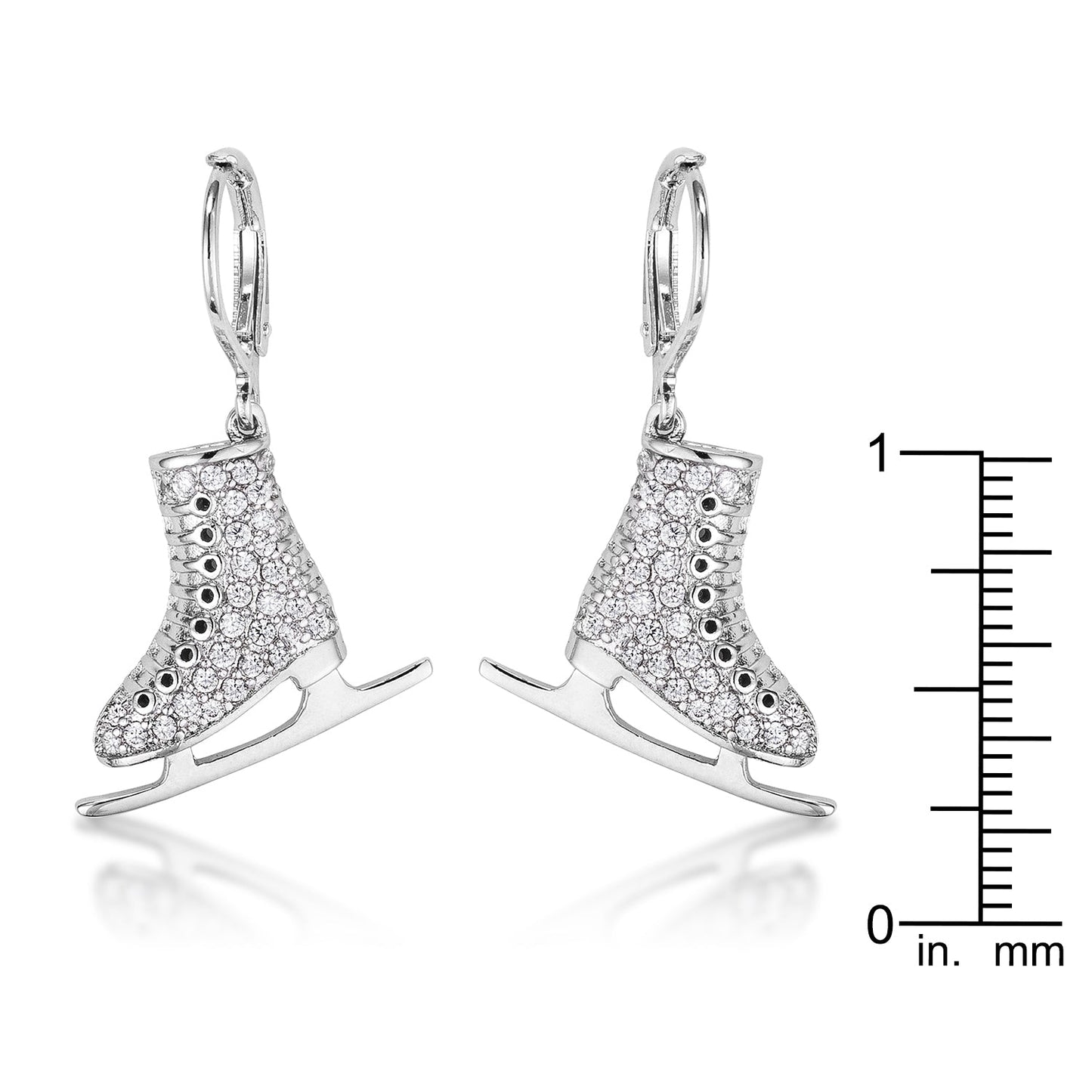 Silvertone Cubic Zirconia Ice Skate Dangling Earrings