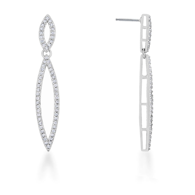 Silvertone Cubic Zirconia Dangling Marquise Shaped Earrings