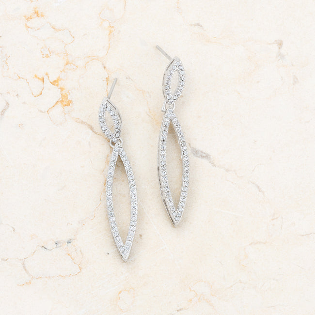 Silvertone Cubic Zirconia Dangling Marquise Shaped Earrings