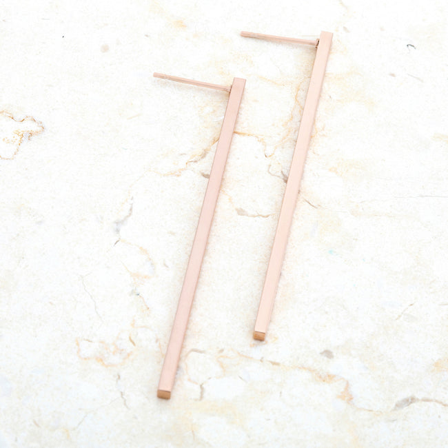 Rose Goldtone Stainless Steel Long Line Drop Earrings