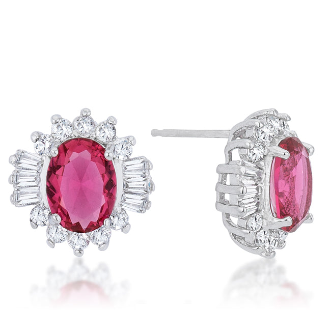 Silvertone Ruby Red Cubic Zirconia Fancy Stud Earrings