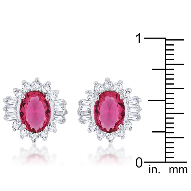 Silvertone Ruby Red Cubic Zirconia Fancy Stud Earrings