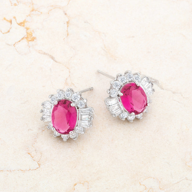 Silvertone Ruby Red Cubic Zirconia Fancy Stud Earrings