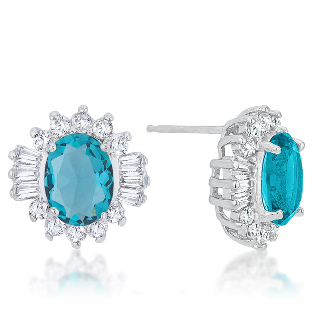 Precious Stars Silvertone Aqua Blue Cubic Zirconia Fancy Stud Earrings