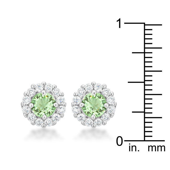 Silvertone Light Green Cubic Zirconia Halo Stud Earrings