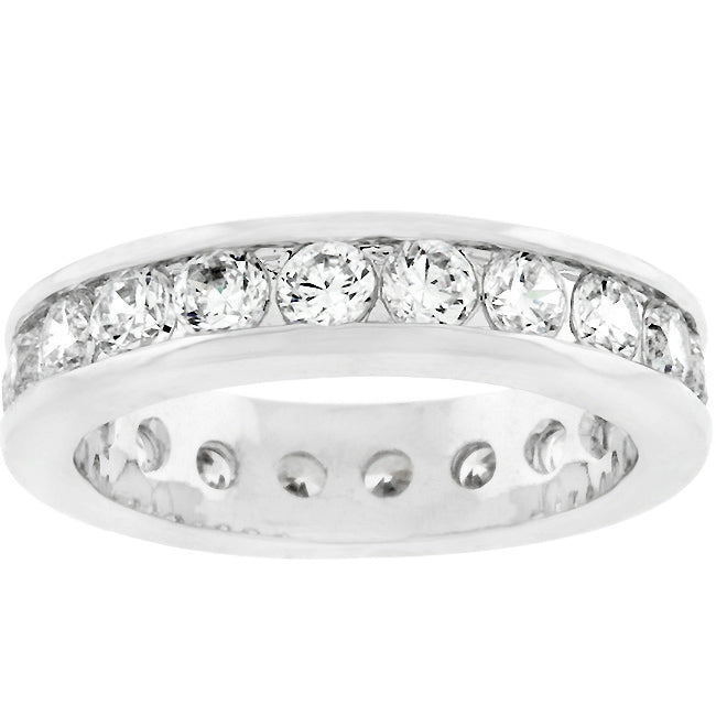 Precious Stars Silvertone Round-Cut Cubic Zirconia Eternity Wedding Band