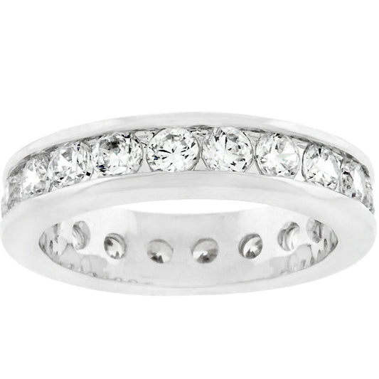 Precious Stars Silvertone Round-Cut Cubic Zirconia Eternity Wedding Band