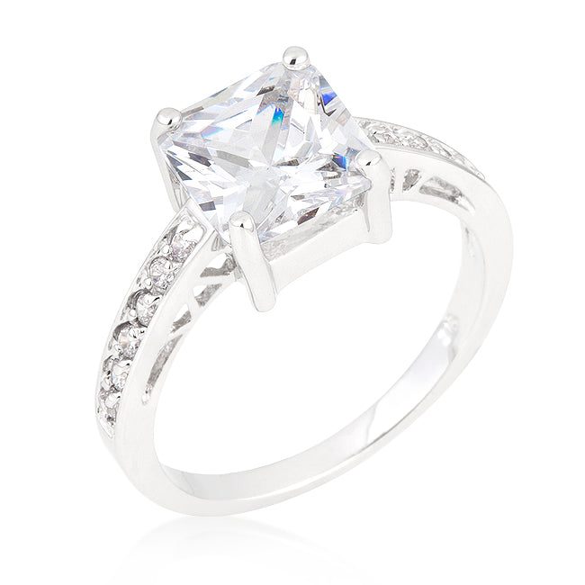 Precious Stars Silvertone Princess-cut Cubic Zirconia Engagement Ring