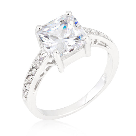 Precious Stars Silvertone Princess-cut Cubic Zirconia Engagement Ring