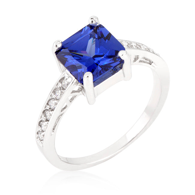 Precious Stars Silvertone Princess-cut Blue Cubic Zirconia Engagement Ring