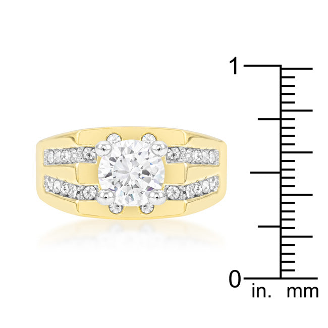 Precious Stars Goldtone Men's Round-Cut Clear Cubic Zirconia Fancy Ring