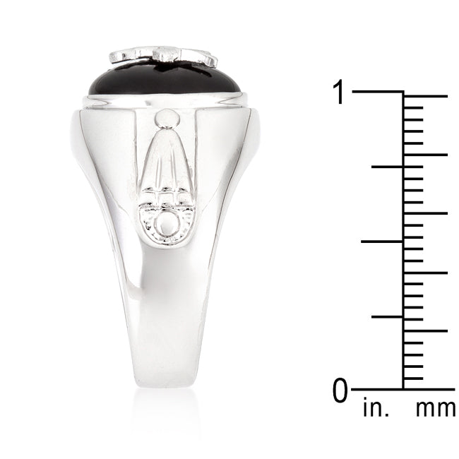 Precious Stars Silvertone Men's Black Onyx Masonic Ring